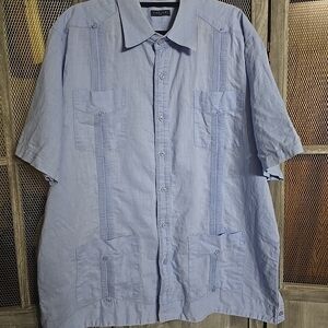 Men's Fariani Cotton/Linen Button Down Size 2X Short Sleeve Gauyabera Shirt